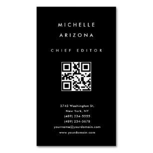 Minimalist Black Professional Scannable QR Code Magnetic Business Card