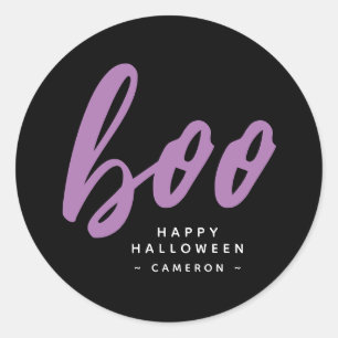 Minimalist Black & Purple Boo Halloween Classic Round Sticker