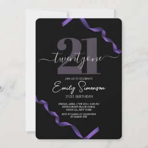 Minimalist Black Purple Strips 21st Birthday Party Invitation
