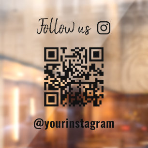Minimalist Black QR Code Follow Us on Instagram Window Cling