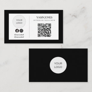 Minimalist Black QR Code Social Logo Business Card