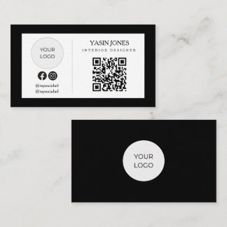 Minimalist Black QR Code Social Logo Business Card