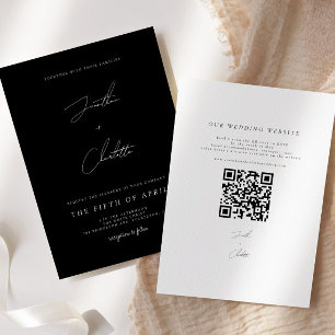 Minimalist Black QR Code Wedding Invitation