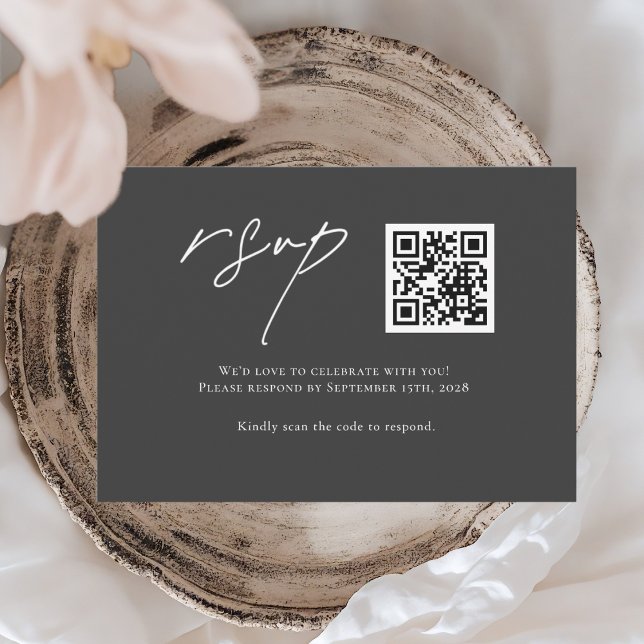 Minimalist Black QR Code Wedding Modern RSVP Card (Creator Uploaded)