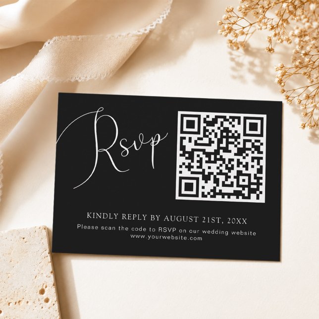 Minimalist Black QR Code Wedding Website RSVP Card (Creator Uploaded)