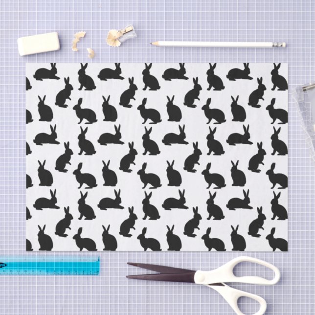 Minimalist Black Rabbit Shapes Pattern For Easter Tissue Paper (Craft)