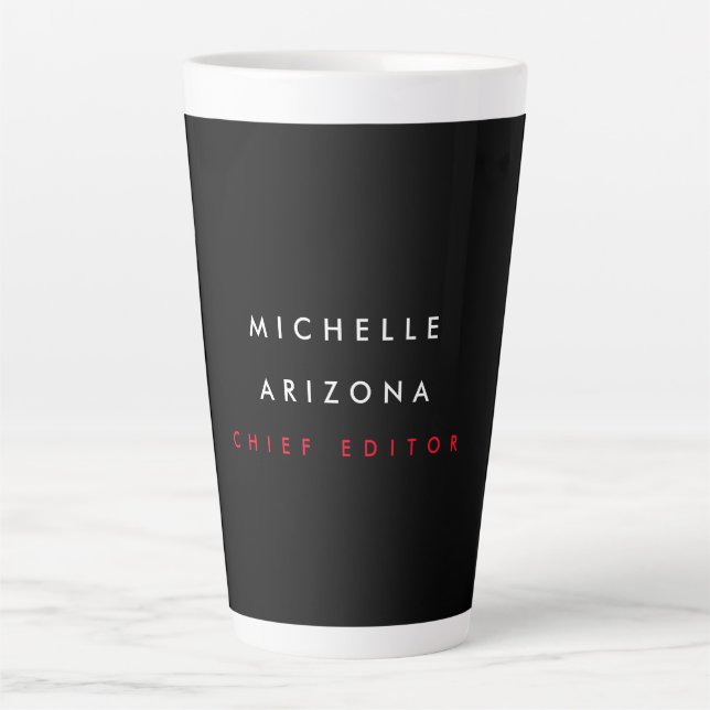 Minimalist Black Red Professional Modern Name Latte Mug (Front)