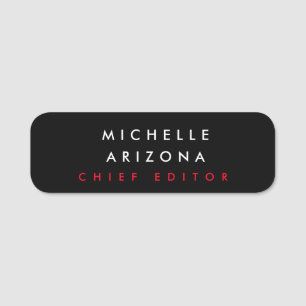 Minimalist Black Red Professional Modern Name Name Tag