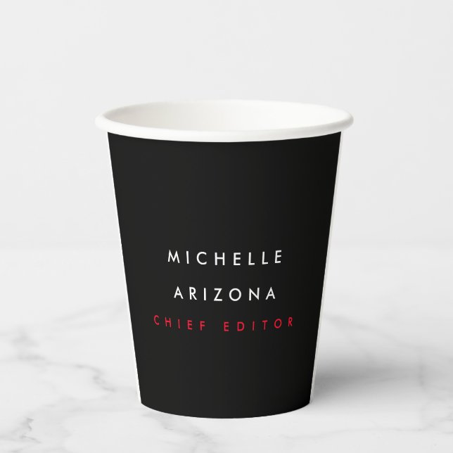 Minimalist Black Red Professional Modern Name Paper Cups (Front)