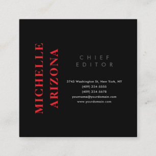 Minimalist Black Red & White Professional Modern Square Business Card
