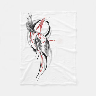 Minimalist Black Red Wing Line Art Fleece Blanket