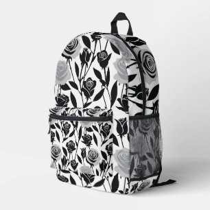 Minimalist Black Roses With Light Gray Stems  Printed Backpack