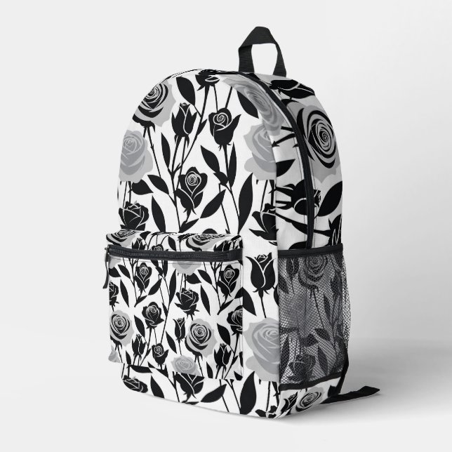 Minimalist Black Roses With Light Gray Stems  Printed Backpack (Back Corner Right)