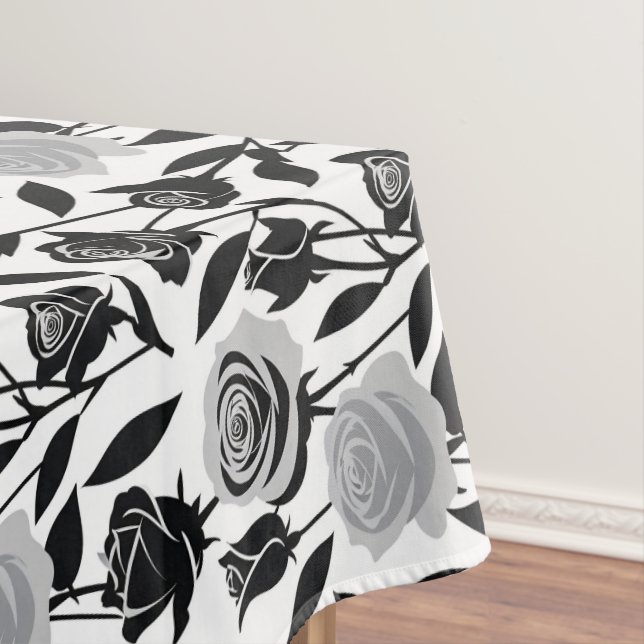 Minimalist Black Roses With Light Gray Stems  Tablecloth (In Situ)