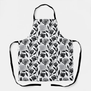 Minimalist Black Roses With Light Grey Stems Apron