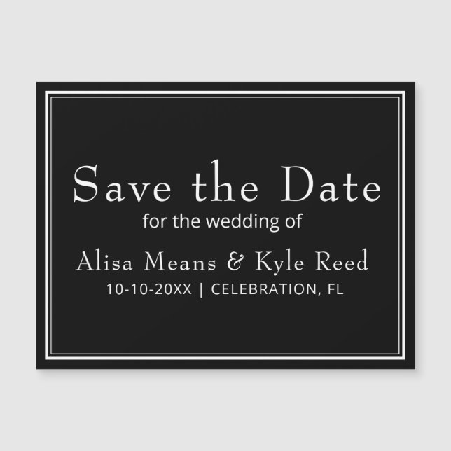 Minimalist Black Save the Date Magnet (Front)