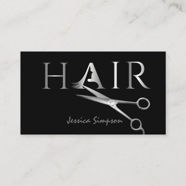 Minimalist black scissors HAIR Appointment Card (Front)