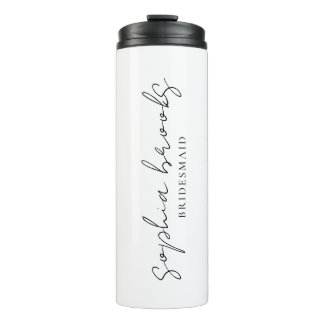 Minimalist Black Script Bridesmaid Wedding Favor Thermal Tumbler