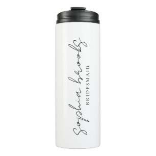 Minimalist Black Script Bridesmaid Wedding Favour Thermal Tumbler
