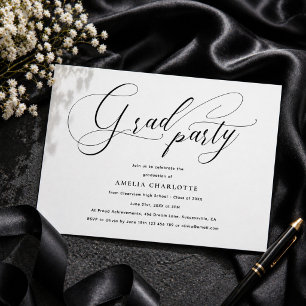 Minimalist Black Script Calligraphy Grad Party Invitation