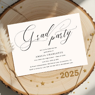 Minimalist Black Script Calligraphy Grad Party Invitation