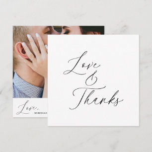Minimalist Black Script Love Thanks Wedding Photo  Thank You Card