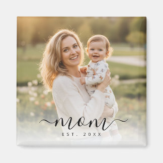 Minimalist Black Script Mum Est Year Magnet