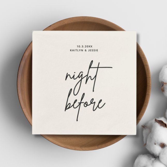 Minimalist Black Script Night Before Rehearsal Napkin (Custom rehearsal Dinner Napkins)