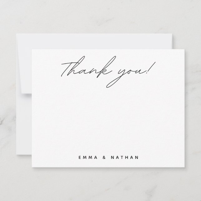 Minimalist  Black Script Personalised  Wedding Thank You Card (Front)