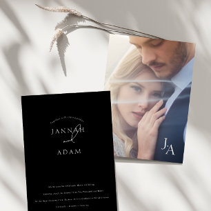 Minimalist Black Script Photo Wedding Invitation