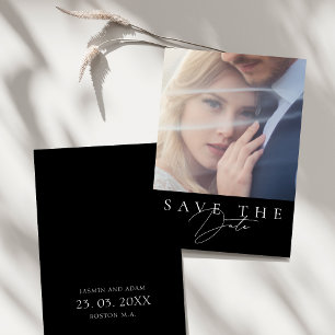 Minimalist Black Script Photo Wedding Save The Date