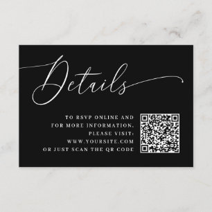 Minimalist Black Script Wedding Info with QR Code Enclosure Card