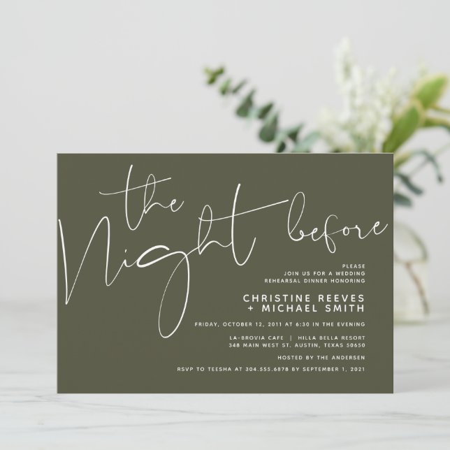 Minimalist Black Script Wedding Rehearsal Dinner I Invitation (Standing Front)