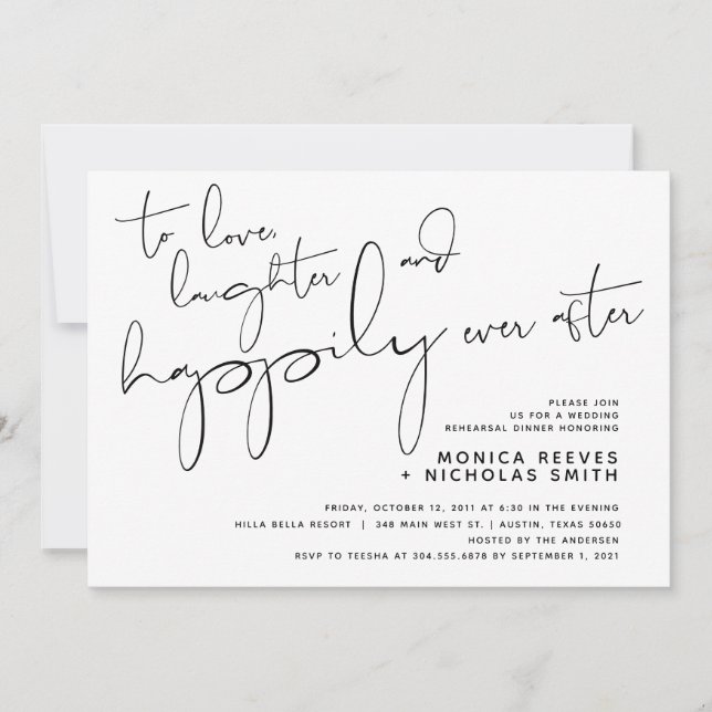 Minimalist Black Script Wedding Rehearsal Dinner Invitation (Front)