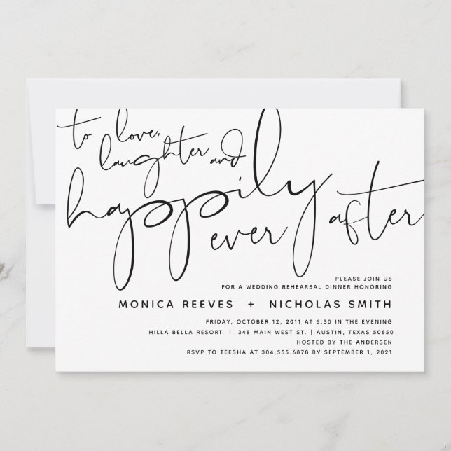 Minimalist Black Script Wedding Rehearsal Dinner Invitation (Front)