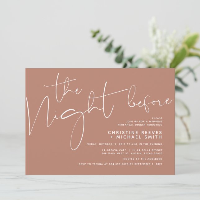 Minimalist Black Script Wedding Rehearsal Dinner Invitation (Standing Front)