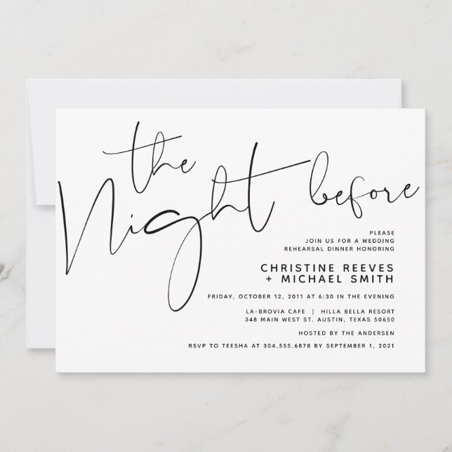 Minimalist Black Script Wedding Rehearsal Dinner Invitation (Front)