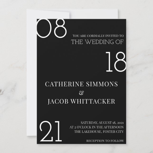 Minimalist Black Silver White Wedding Invitation (Front)