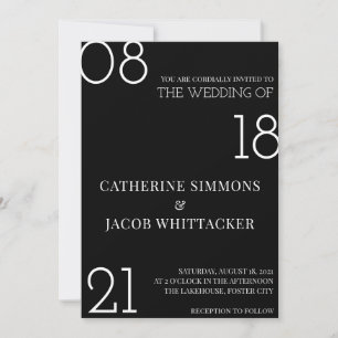 Minimalist Black Silver White Wedding Invitation