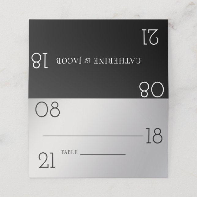 Minimalist Black Silver White Wedding Place Card (Outside Unfolded)