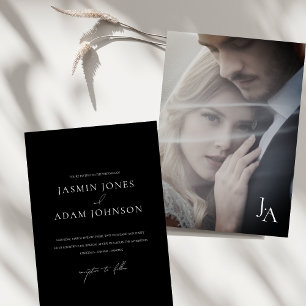 Minimalist Black Simple Monogram Photo Wedding Invitation