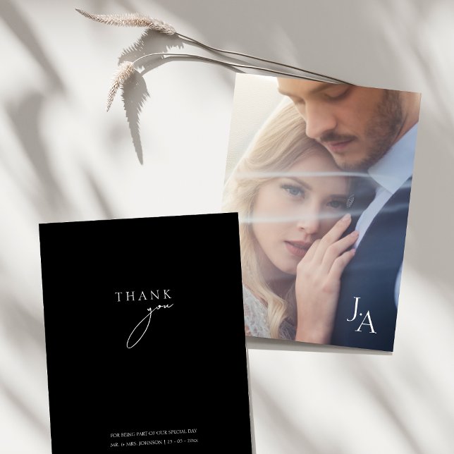Minimalist Black Simple Script Photo Wedding Thank You Card (Minimalist Black Simple Script Photo Wedding Thank You Card)