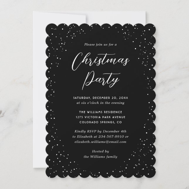 Minimalist Black Snowy Christmas Party Invitation (Front)