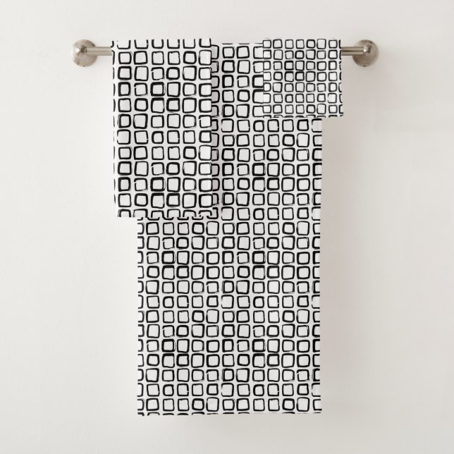 Minimalist Black Square Abstract Pattern Bath Towel Set (Insitu)