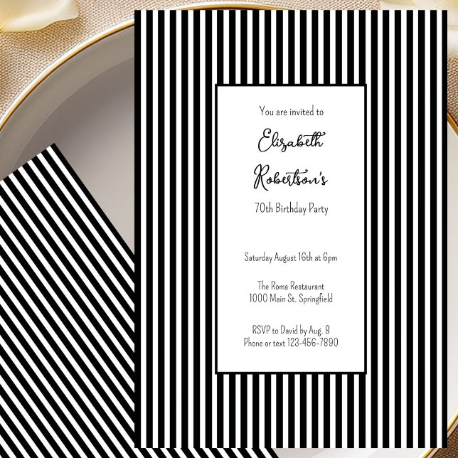 Minimalist Black Stripes 70th Birthday Invitation (Creator Uploaded)
