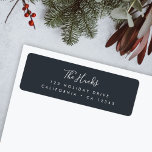 Minimalist Black Stylish Scandi Return Address<br><div class="desc">A stylish modern holiday return address label with a handwritten script font for your family name in white with a dark bluish off black feature colour in a 'scandi' scandinavian design style. The name and address can be easily customised for a personal touch. A trendy, minimalist and contemporary design to...</div>