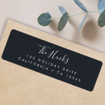 Minimalist Black Stylish Scandi Return Address<br><div class="desc">A stylish modern holiday return address label with a handwritten script font for your family name in white with a dark bluish off black feature colour in a 'scandi' scandinavian design style. The name and address can be easily customised for a personal touch. A trendy, minimalist and contemporary design to...</div>