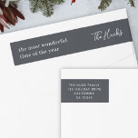 Minimalist Black Stylish Scandi Return Address Wrap Around Label<br><div class="desc">A stylish modern holiday wrap around return address label with a handwritten script font for your family name in white with a dark bluish off black feature colour in a 'scandi' scandinavian design style. The name and address can be easily customised for a personal touch. A trendy, minimalist and contemporary...</div>