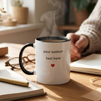Minimalist Black Text Red Heart Accent White Black Two-Tone Coffee Mug