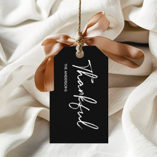 Minimalist Black “Thankful” Thanksgiving Gift Tags